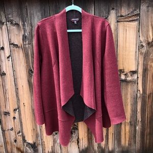 Eileen Fisher Maroon Merino Wool Open Cardigan XL
